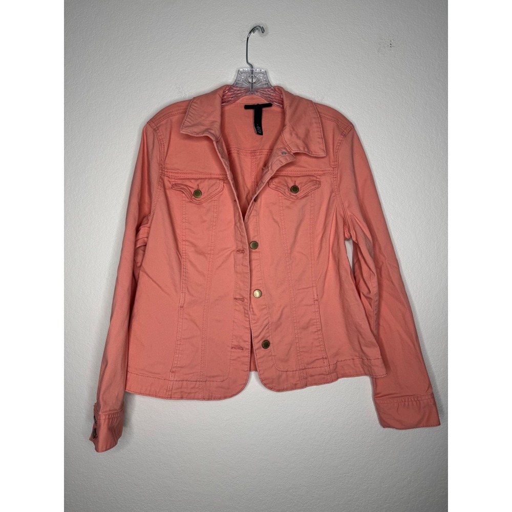 Charter Club Coral Pink Cotton Stretch Denim Style Trucker Jacket Women's Size L